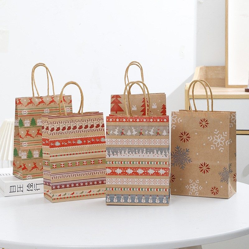 Printed kraft gift bags with twisted handles
